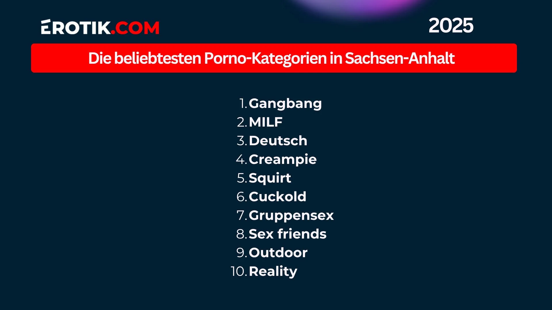 Die beliebtesten Porno Kategorien im Sachsen-Anhalt.