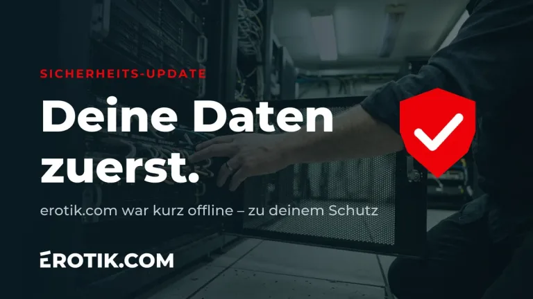 Deine Daten zuerst: erotik.com war kurz offline – rotes Schild mit Haken vor einem Serverraum